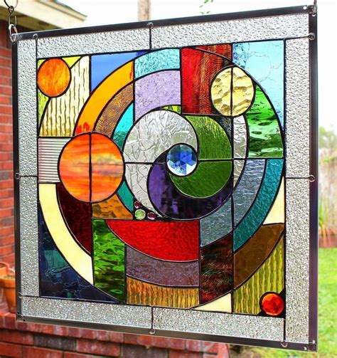 Stained Glass Window Panel Round And Round Abstract Stained Glass Crafts Stained Glass