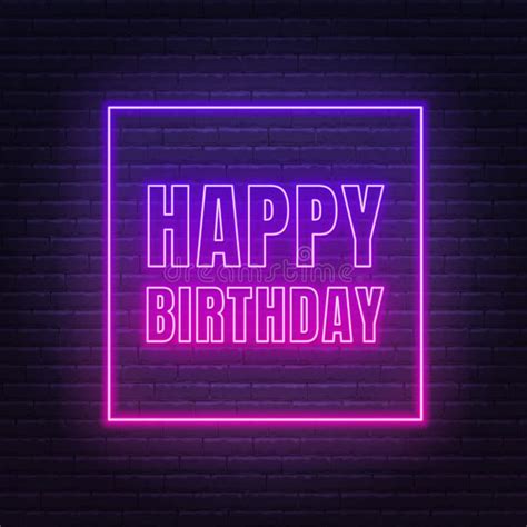 Happy Birthday Neon Sign Greeting Card On Dark Background Stock