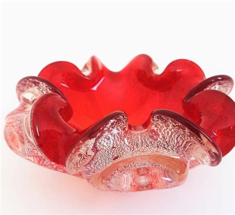 Murano Red And Silver Flecks Art Glass Flower Bowl Or Ashtray 1960s For Sale At 1stdibs Red