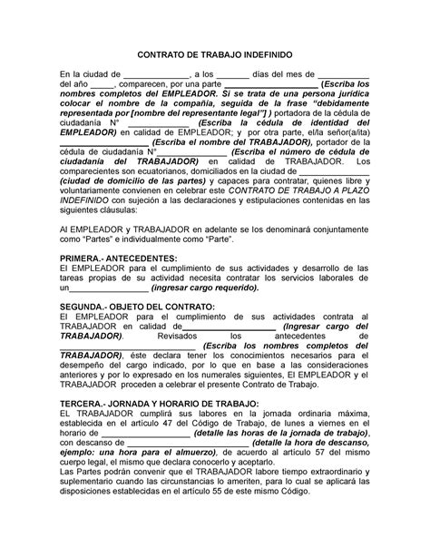 Contrato De Trabajo Indefinido Modelo Chileno Contrato De Trabajo