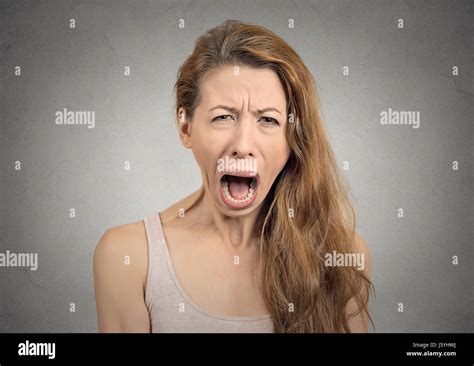 Portrait Angry Upset Woman Screaming Crying Wide Open Mouth Hysterical