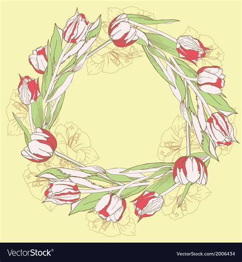 Wreath With Red White Tulips Royalty Free Vector Image