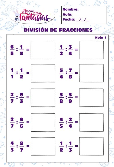 DivisiÓn De Fracciones Ejercicios Para Niños