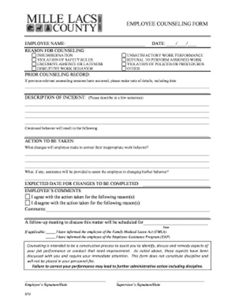 employee counseling form  fill  printable