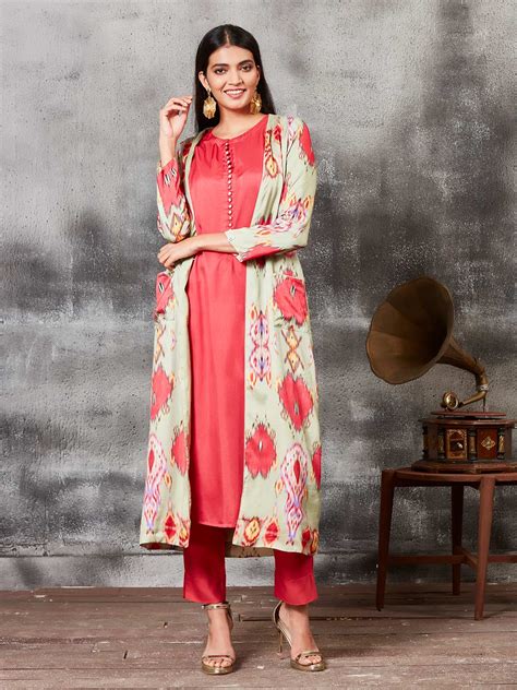 Raw Silk Printed Red Punjabi Salwar Suit With Jacket G3 Wss19662