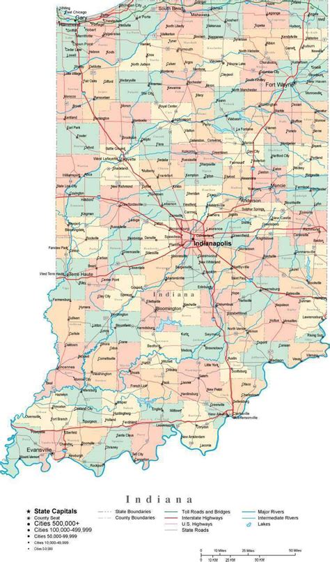 Indiana State Map With Counties And Cities Us States