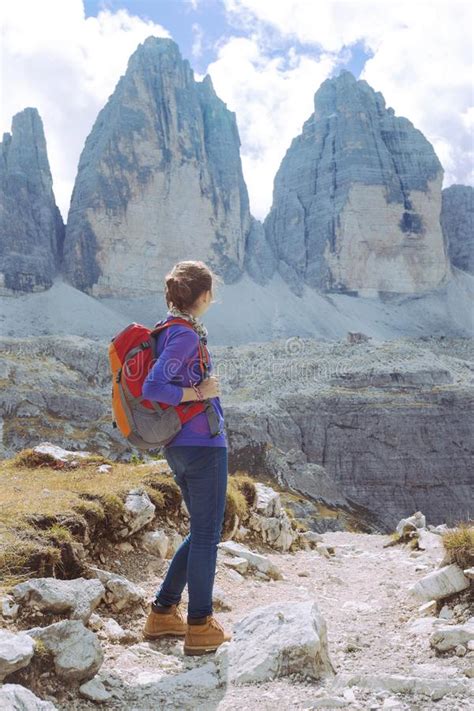 Tourist Girl At The Dolomites Stock Image Image Of Alpine Landscape
