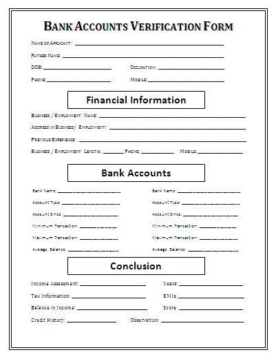 6 Bank Account Word Forms Word Excel And Pdf Templates Employment