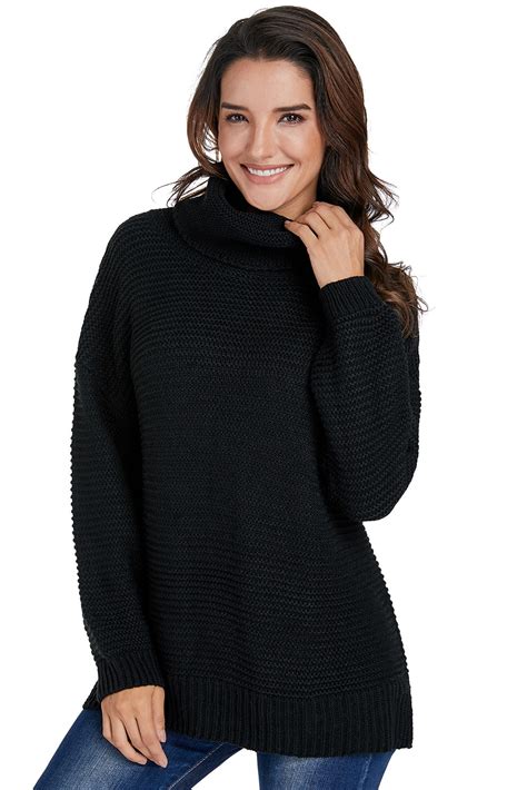 Alyce Women's Cozy Long Sleeves Turtleneck Sweater Black - Amber Millet