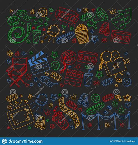 Cinema Pattern With Vector Icons Movie Stock Vector Illustration Of