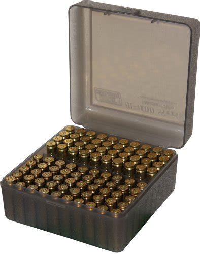 Mtm 100 Round Flip Top Rifle Ammo Box Medium Clear Smoke