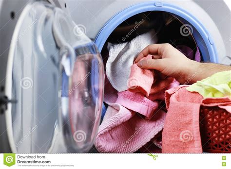 Put Cloth In Washer Stock Image Image Of Hand Background 80351043
