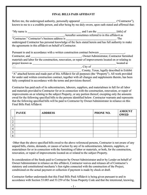 Affidavit Of All Bills Paid Fill Out And Sign Printable Pdf Template