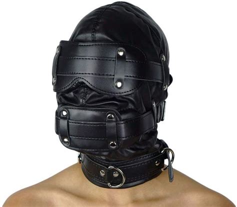 Masken Bondage Leder Kopfmaske Erotik Kopfmaske Verschließbares Kopf Geschirr mit Gag Ball