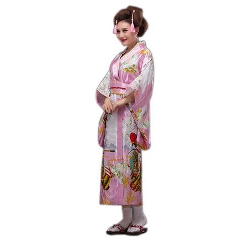 buy fashion lady japanese pink traditional silk kimono gown yukata with obi