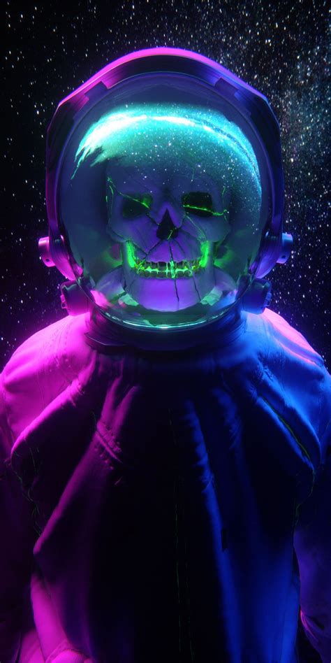 Neon Skull Astronaut Horror Phone Wallpaper Cool Backgrounds