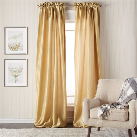 Two Piece Gold 96 Inch Faux Silk Lined Curtain Panel Pair