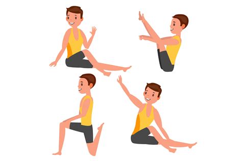 Yoga Male Vector Stretching And Twisting Practicing Playing In