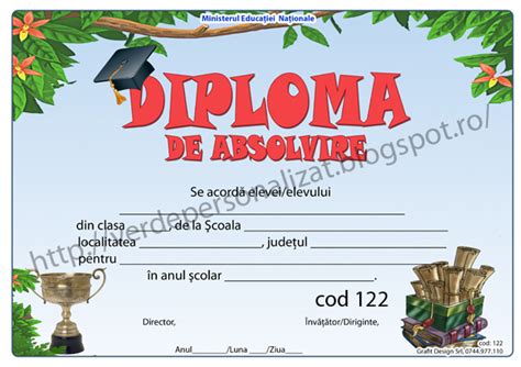 Verde Personalizat Diploma Scolara Model 122