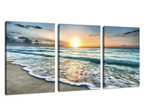 Canvas Wall Art Beach Sunset Ocean Waves Wall Decor 3 Pieces X 12 X 16