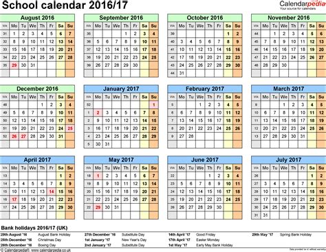 School Calendars 20162017 As Free Printable Pdf Templates