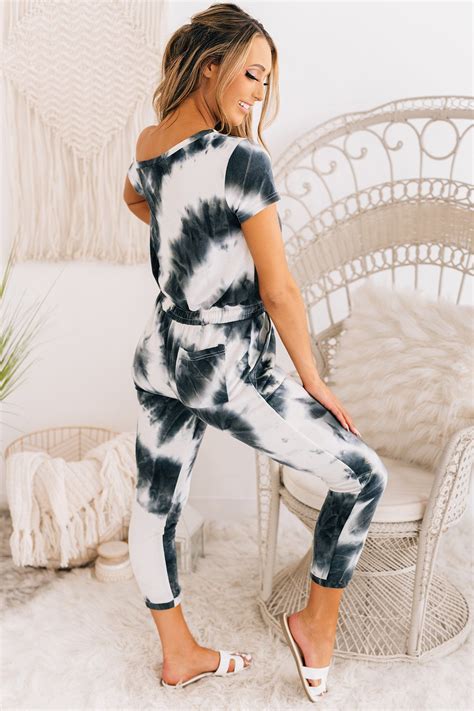 take the scenic route one shoulder tie dye jumpsuit ivory charcoal tie dye outfits tie dye