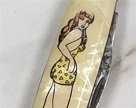 vintage elasi german pinup lady pen pocket folding knife etsy