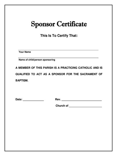 Sponsor Certificate For Baptism Fill Out And Sign Printable Pdf