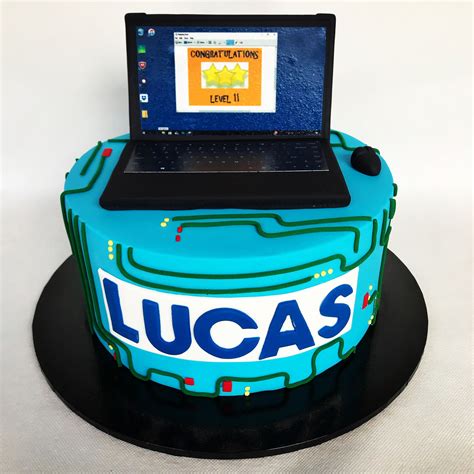 Award winning cake design and creation. Cake with laptop cake topper and circuitry design Www.facebook.com/Allsortscakessydney ...