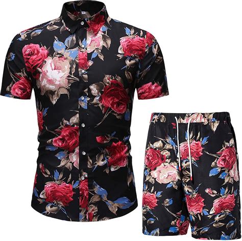 Amazon Com Easyforever Mens Summer Printed Hawaiian Shirt Suits Beach