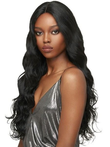 Brunette look straight and smile. Beautiful black women's water wavy hair long human hair wigs