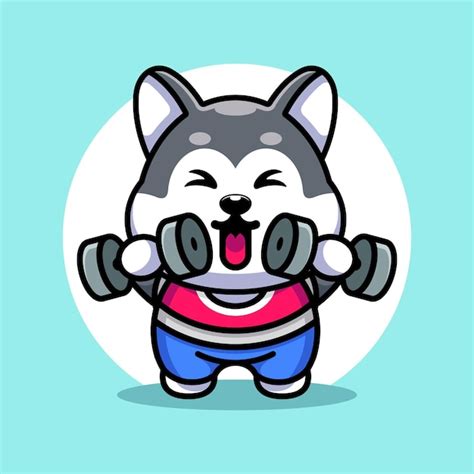 Premium Vector Cute Husky Dog Holding Dumbbell Cartoon