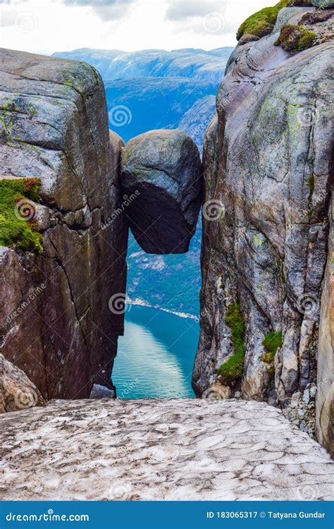 Nobody Landscape Of The Famous Kjeragbolten The Most Dangerous Stone