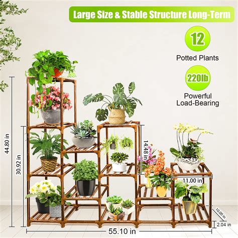 Samyoung Plant Stand Indoor Outdoor Large12 Tier Tall Wood Plant