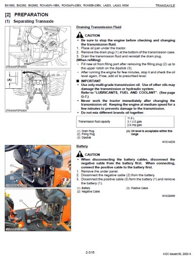 Kubota Bx1860 Bx2360 Bx2660 La203 La243 Tractor Loader Manual