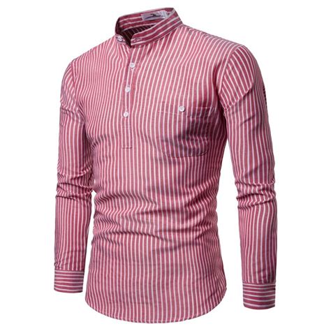 Brand 2018 Fashion Male Shirt Long Sleeves Tops Light Blue Stripe Mens