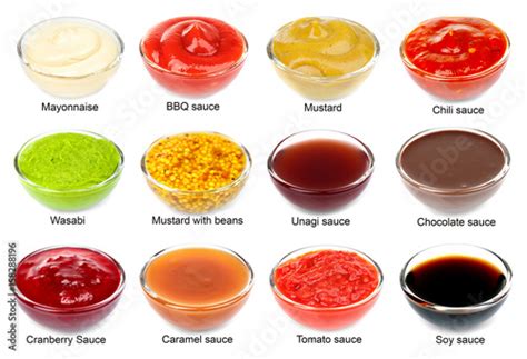 Set Of Different Sauces With Names On White Background Buy This Stock