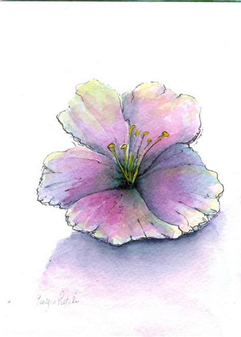 How to paint flowers beginner watercolor tutorial. Items similar to Original watercolor painting -Simple expressions - flower bloom on Etsy