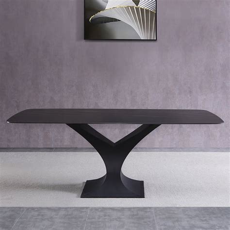 2000mm Modern Rectangle Stone Dining Table With Black Metal Y Base In