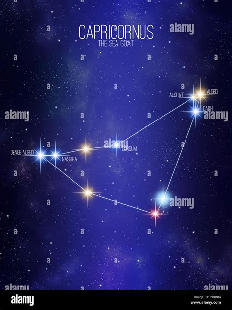 Capricornus The Sea Goat Zodiac Constellation Map On A Starry Space