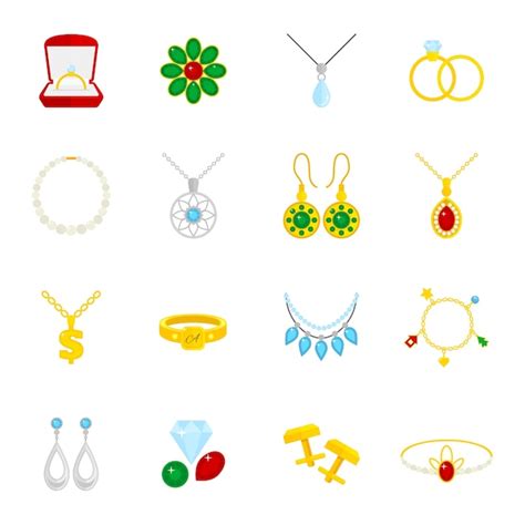 Free Vector Jewelry Flat Icons Set Of Diamond Gold Fashion Expensive