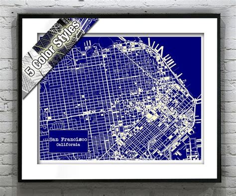 San Francisco California Blueprint Map Poster Art Print Etsy