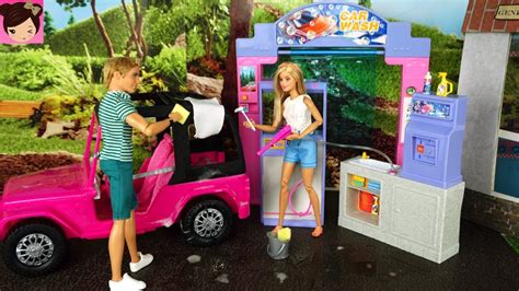 Barbie And Ken Car Wash Cleaning Morning Routine Doll Grocery Store Gas