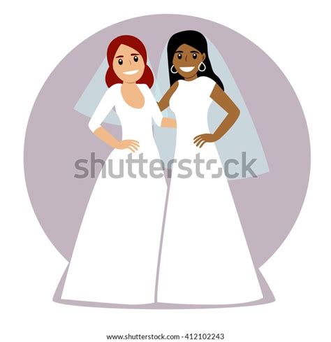 Lovely Lesbian Couple White Wedding Dresses Stock Vector Royalty Free