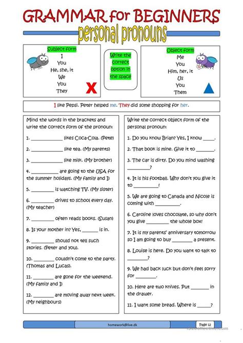 Grammar For Beginners Personal Pronouns Worksheet Free Esl Printable