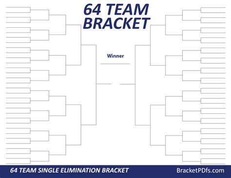 64 Team Bracket Single Elimination Printable Bracket In