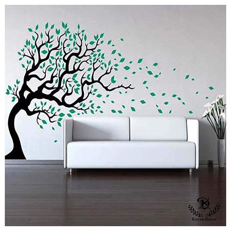 Kayra Decor Large Size Falling Leafs From Tree Wall Design Stencils For