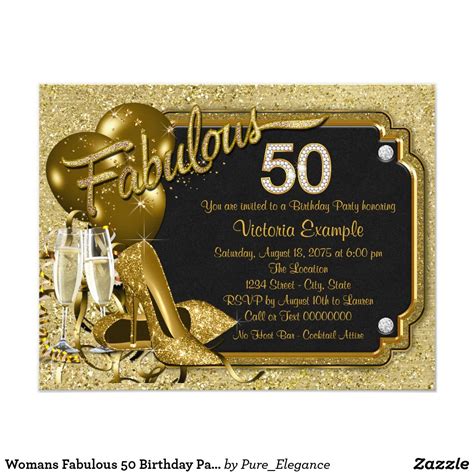 womans fabulous 50 birthday party card woman s fabulous 50 birthday party invitation with