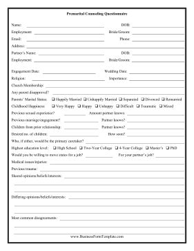 This printable questionnaire is for couples who are ...