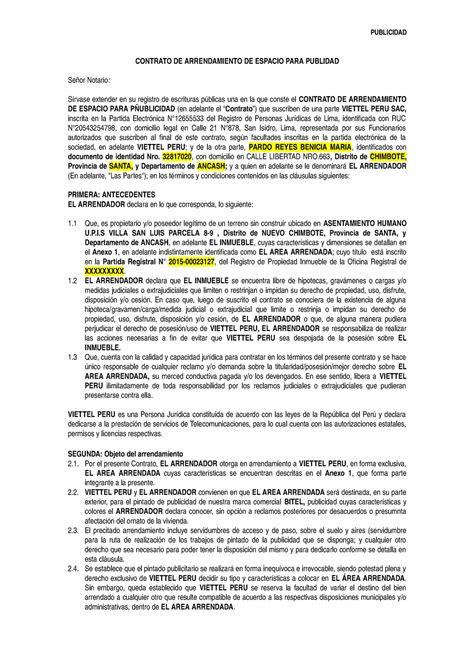 Modelo Contrato DE Arrendamiento Publicidad Docx CONTRATO DE ARRENDAMIENTO DE ESPACIO PARA